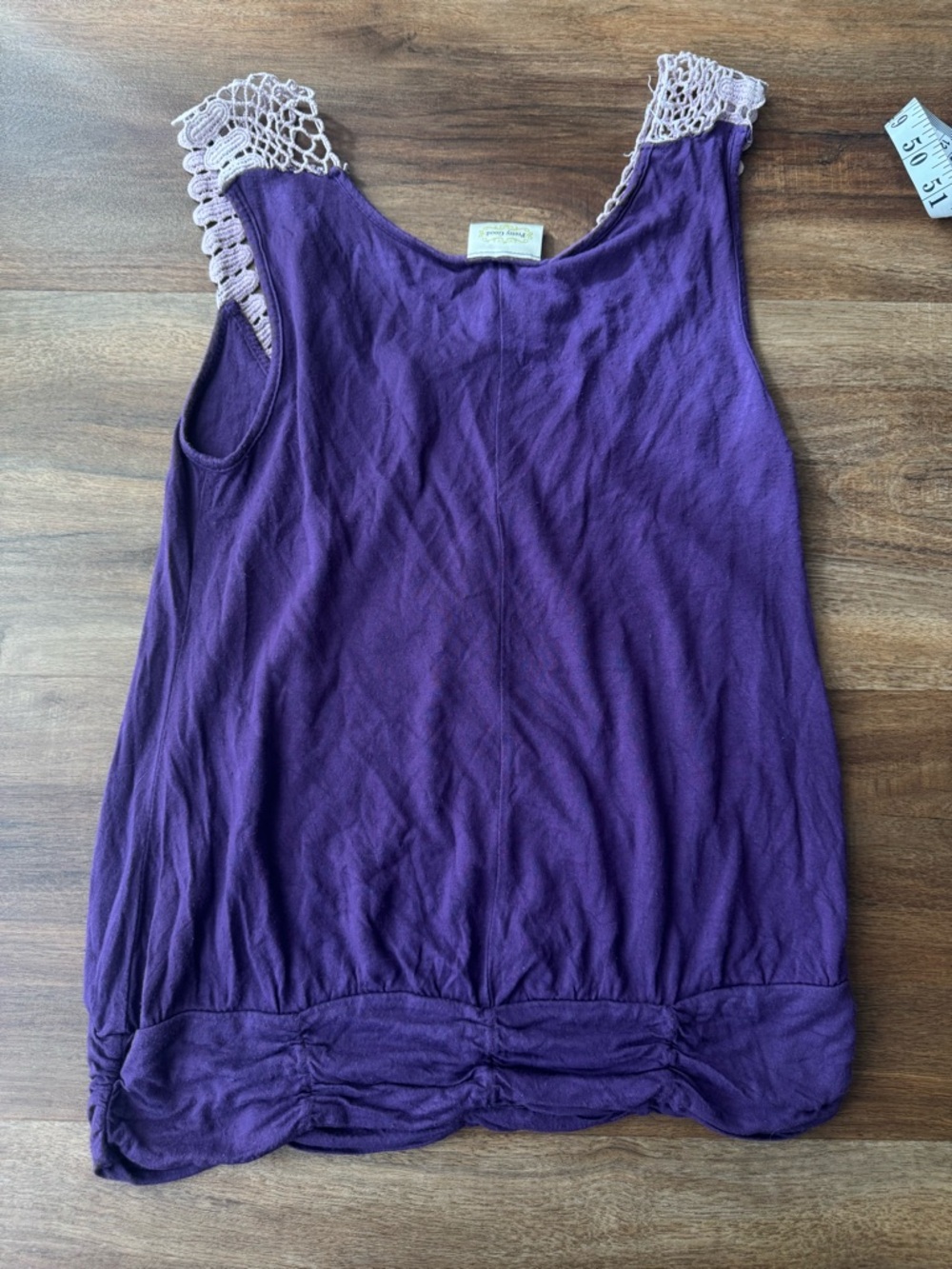 Y2K Made In USA Made Crochet Lace Trim Tank Top Purple Boho Peasant Festival - Picture 5 of 7